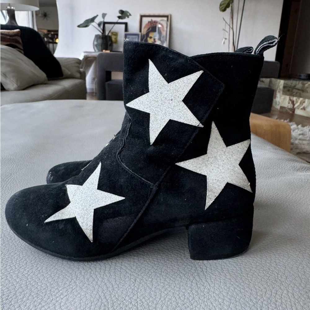 MONNALISA Kids Star Black Leather Boots Size 10C 27